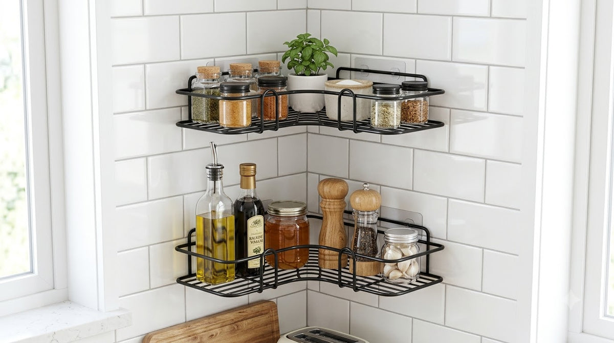 Wall-Mounted Self-Adhesive Corner Storage Organizer (Pack of 2)