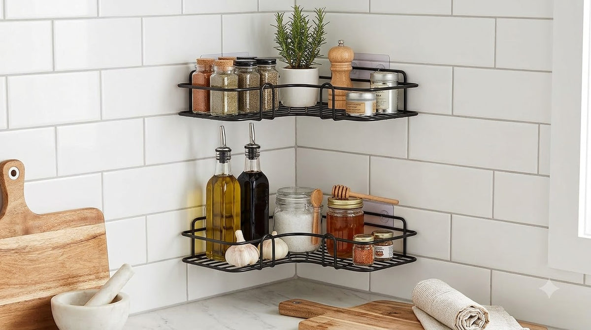 Wall-Mounted Self-Adhesive Corner Storage Organizer (Pack of 2)